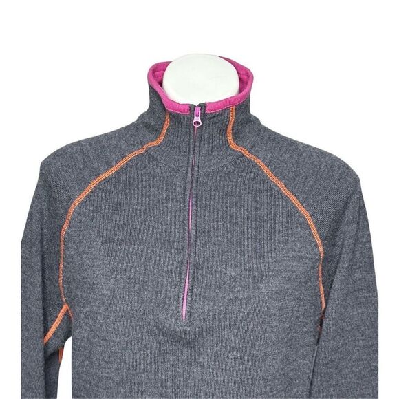 Athleta gray merino wool 1/4 zip sweater with pink and orange trim size 1X - Picture 12 of 13